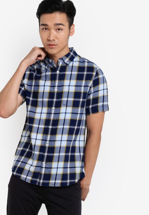 Indigo Short Sleeve Check Shirt by Burton Menswear London for Male