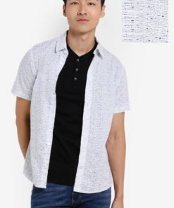 White Short Sleeve Dot Print Shirt by Burton Menswear London for Male