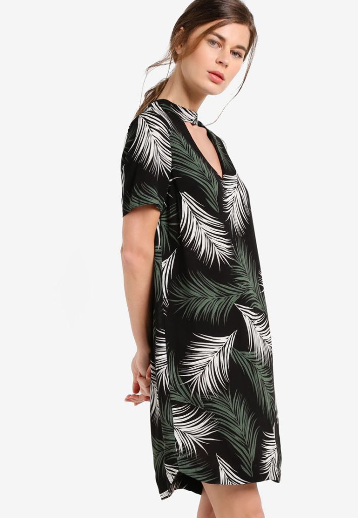 Palm Print Choker Shift Dress by Dorothy Perkins for Female