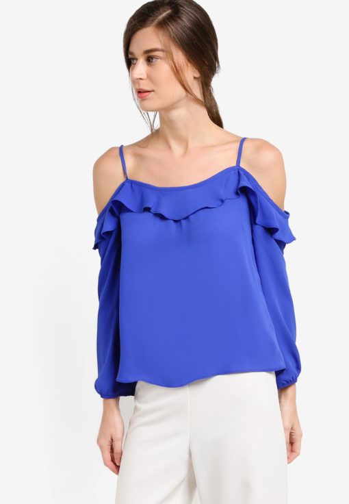 Cobalt Strappy Frill Cold Shoulder Top by Dorothy Perkins for Female