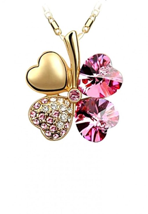 LOVENGIFTS Swarovski Lucky Pendant Necklace 18K Gold (Pink) by LOVENGIFTS for Female