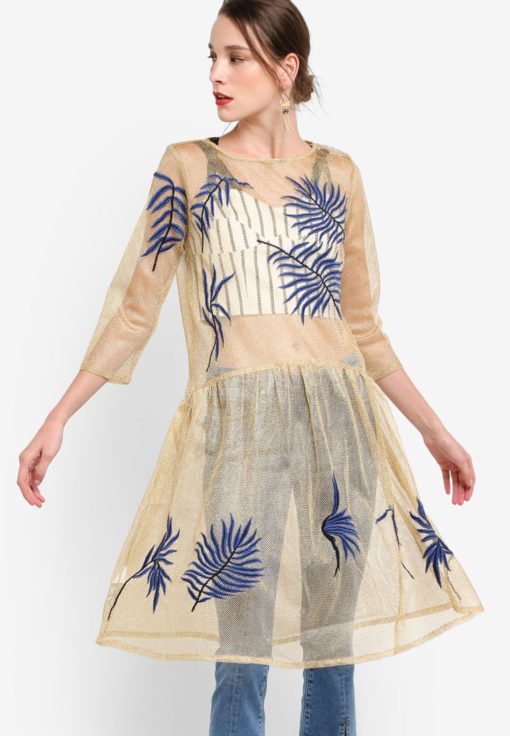 Metallic Embroidered Dress by Mango for Female
