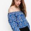 Blue Schiffly Long Sleeve Bardot Top by Miss Selfridge for Female
