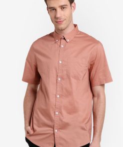 Pink Cotton Short Sleeve Shirt by New Look for Male