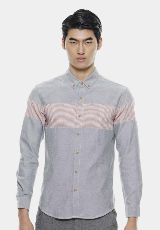 Casual Border Matching Oxford Shirts by Private Stitch for Male