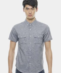 Work Style Short Sleeve Chambray Shirts by Private Stitch for Male
