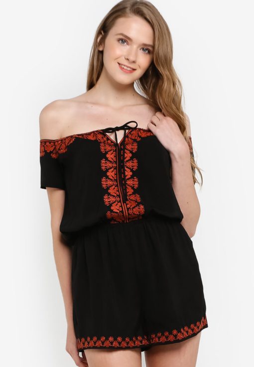Embroidered Off-Shoulder Romper by Something Borrowed for Female