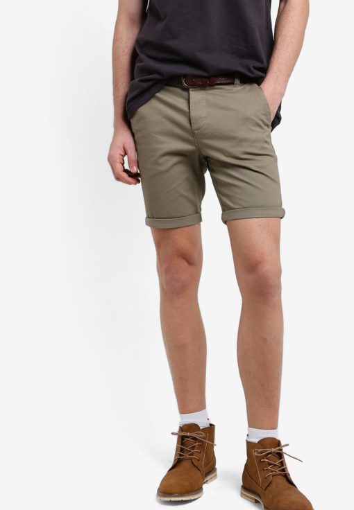 Khaki Stretch Chino Shorts by Topman for Male