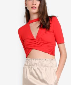 Choker Short Sleeve Twist Top by TOPSHOP for Female