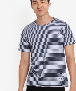 Distressed Cotton Stripe Tee by ZALORA for Male